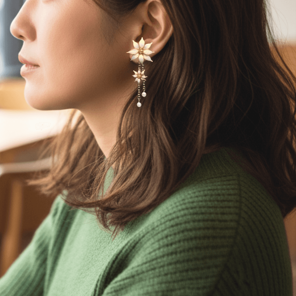 【ポインセチア】2wayピアス／アイボリー／クリスマス／サージカルステンレス／金属アレルギー対応／冬新作／受注生産 | 9枚目